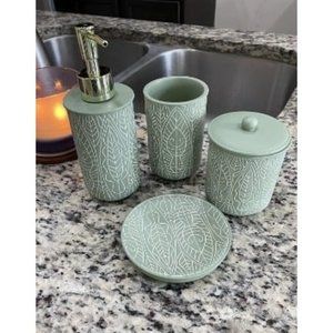 New Premium Pastel Green Bathroom Accessories Set, Green, Boho Decor.